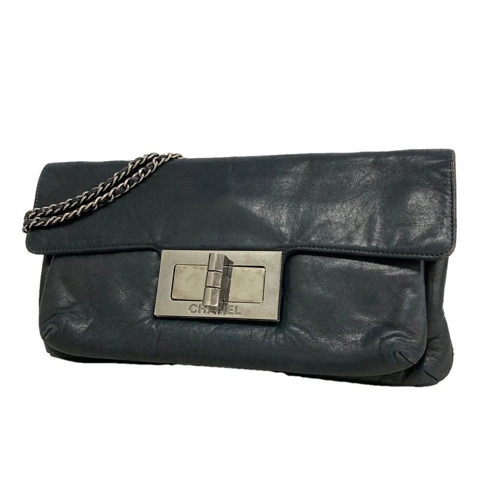 Chanel Shoulder Bag 2.55 Double Chain Leather Black Women's